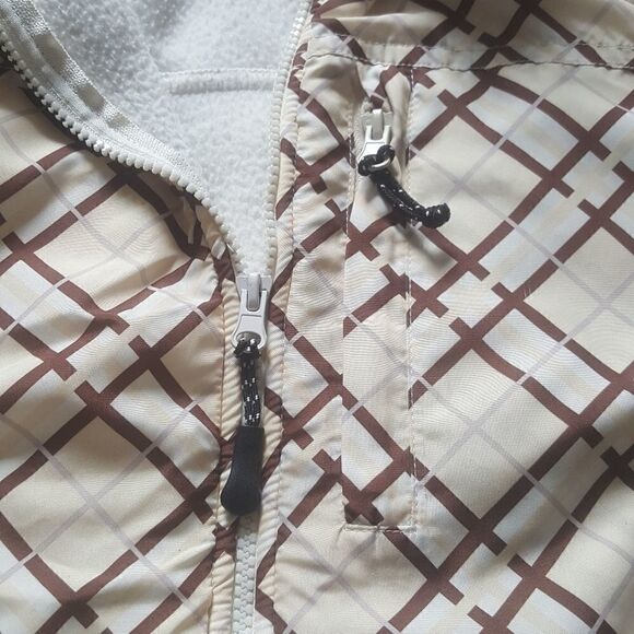 Snozu Fleece Jacket Cream and Brown Zip front Zip up Pockets Size Medium - Picture 5 of 8